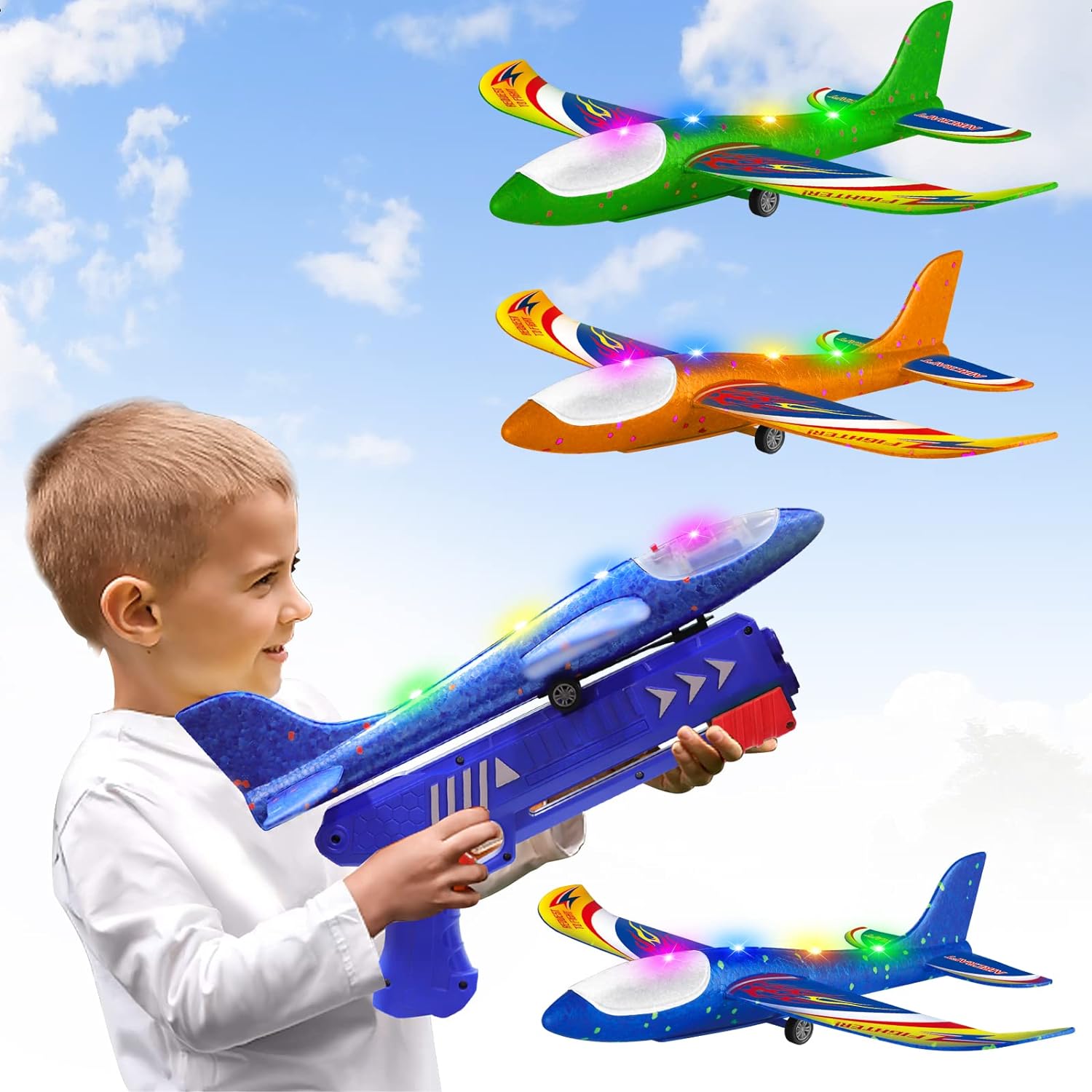 Wesfuner 3 Pack Foam Airplane Launcher Toys, 2 Flight Mode Glider Plane,Kids Flying Toy,3 4 5 6 7 8 9 10 11 12 Year Old Boys Girls Gifts,Outdoor Sport Party Favor : Toys  Games