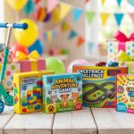 Best birthday gifts for 5 year old boys including a scooter, building blocks, a board game, a race track, and a craft kit