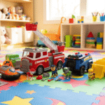 best Paw Patrol toys for 5 year olds including rescue vehicles and character figures on a colorful play mat