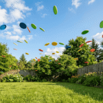 manual capture catching game discs flying in a sunny backyard