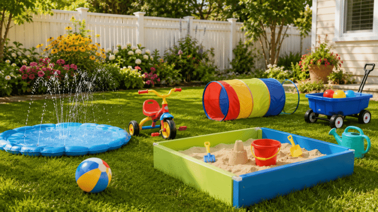 Best Step2 Outdoor Toys article hero image showing generic outdoor toys in a sunny backyard