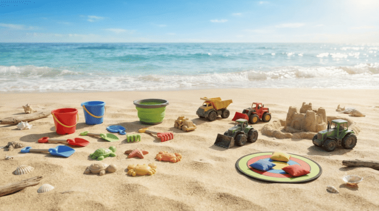 Best beach toys for toddlers on the sand by the ocean