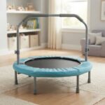 best indoor trampoline for toddlers with a generic mini trampoline in a bright playroom