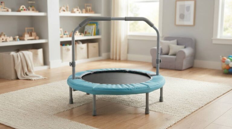 best indoor trampoline for toddlers with a generic mini trampoline in a bright playroom