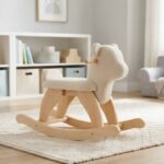 best rocking horse for toddlers with a plush and wooden rocking toy in a bright playroom