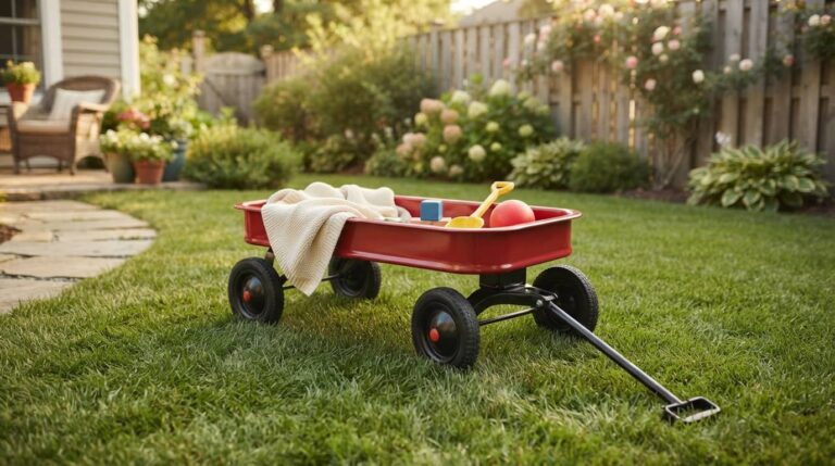 best wagon for toddlers with a generic red pull wagon in a backyard