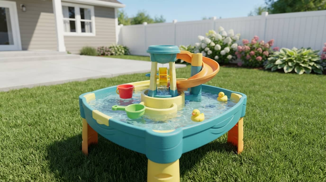 best water table for toddlers with a outdoor water play table in a backyard